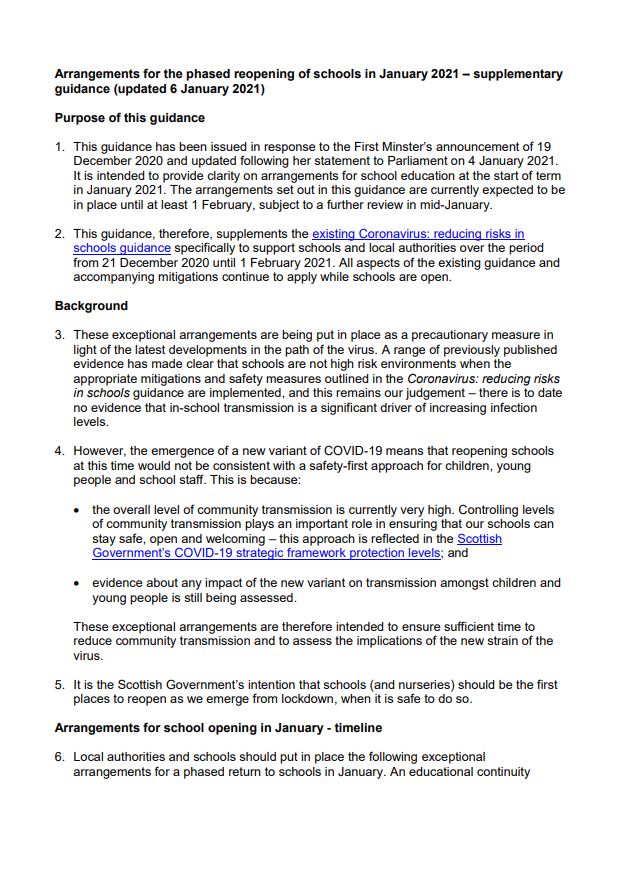 Updated Supplementary Guidance for Schools | EIS